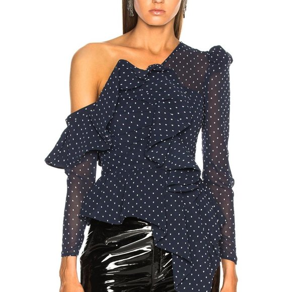 Self Portrait Plumetis Frill Top Navy - Picture 5 of 6